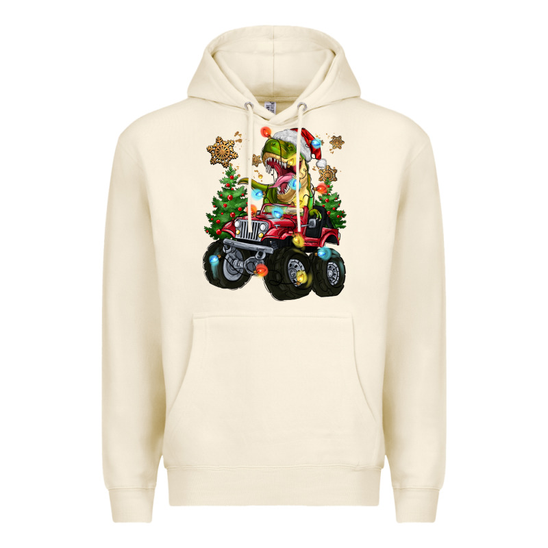 Christmas T-rex With Monster Truck Premium Hoodie by MaliasSmallBusiness | Teevron
