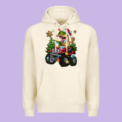 Premium Hoodie Christmas T-rex With Monster Truck