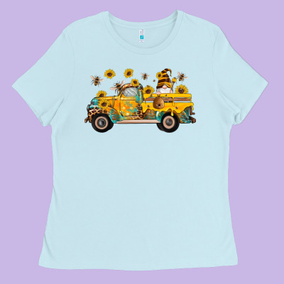 Western Bee Gnomes Truck Sunflowers Honeycomb Beehive Honey Turquoise Ladies Tee Designed By Artiststas
