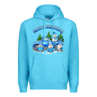 Ocean Blue merry christmas snowman gnomes truck Premium Hoodie - MaliasSmallBusiness