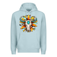 Blue Mist Western bull skull sunflower Premium Hoodie - MaliasSmallBusiness