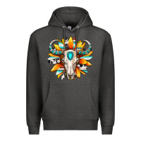 Charcoal Heather Western bull skull sunflower Premium Hoodie - MaliasSmallBusiness