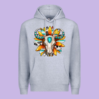 Premium Hoodie Western bull skull sunflower