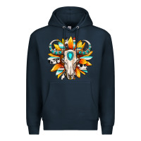 Navy Western bull skull sunflower Premium Hoodie - MaliasSmallBusiness