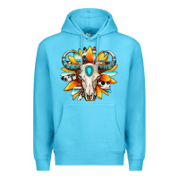 Ocean Blue Western bull skull sunflower Premium Hoodie - MaliasSmallBusiness