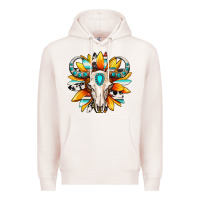 Pale Pink Western bull skull sunflower Premium Hoodie - MaliasSmallBusiness