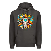 Smoke Western bull skull sunflower Premium Hoodie - MaliasSmallBusiness