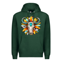 Sports Green Western bull skull sunflower Premium Hoodie - MaliasSmallBusiness