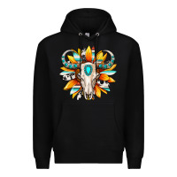 Black Western bull skull sunflower Premium Hoodie - MaliasSmallBusiness