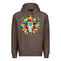 Coffee Western bull skull sunflower Premium Hoodie - MaliasSmallBusiness