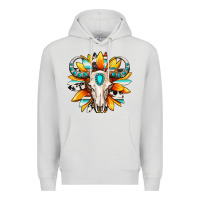 Dove Grey Western bull skull sunflower Premium Hoodie - MaliasSmallBusiness