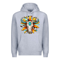 Heather Grey Western bull skull sunflower Premium Hoodie - MaliasSmallBusiness