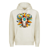 Oatmeal Heather Western bull skull sunflower Premium Hoodie - MaliasSmallBusiness