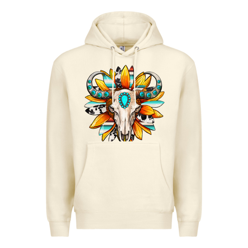 Western Bull Skull Sunflower Premium Hoodie by MaliasSmallBusiness | Teevron