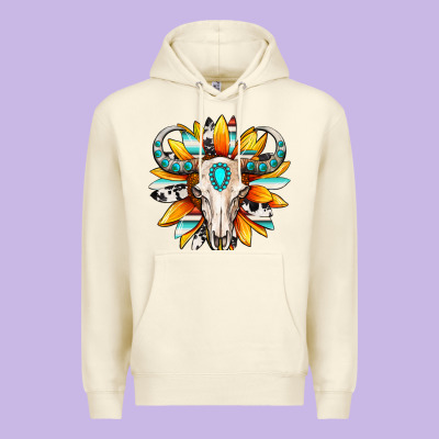 Premium Hoodie Western bull skull sunflower