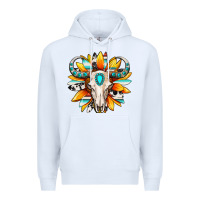 White Western bull skull sunflower Premium Hoodie - MaliasSmallBusiness