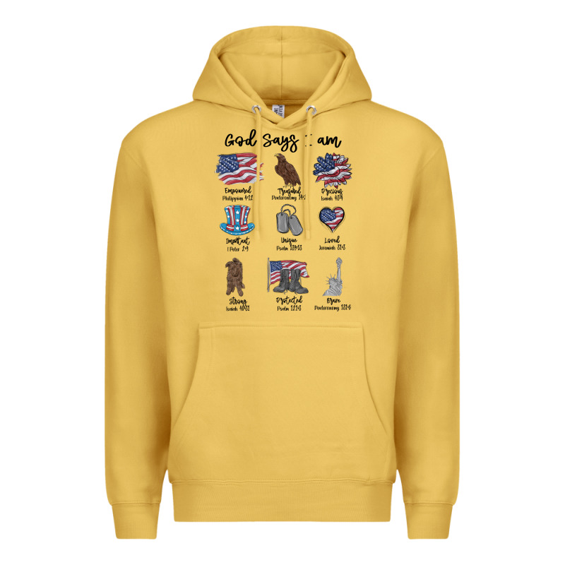 God Says I Am Premium Hoodie by MaliasSmallBusiness | Teevron