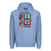 Colony Blue somebodys holly jolly mama Premium Hoodie - MaliasSmallBusiness
