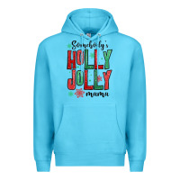 Ocean Blue somebodys holly jolly mama Premium Hoodie - MaliasSmallBusiness