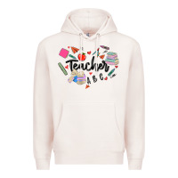 Pale Pink teacher heart Premium Hoodie - MaliasSmallBusiness