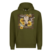 Army Green western bull skull Premium Hoodie - MaliasSmallBusiness