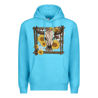 Ocean Blue western bull skull Premium Hoodie - MaliasSmallBusiness