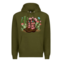 Army Green cowboy boots with cactus Premium Hoodie - MaliasSmallBusiness