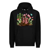 Black cowboy boots with cactus Premium Hoodie - MaliasSmallBusiness