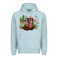 Blue Mist cowboy boots with cactus Premium Hoodie - MaliasSmallBusiness
