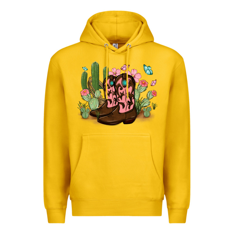 Cowboy Boots With Cactus Premium Hoodie by MaliasSmallBusiness | Teevron