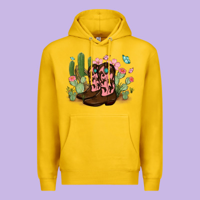 Premium Hoodie cowboy boots with cactus