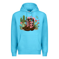 Ocean Blue cowboy boots with cactus Premium Hoodie - MaliasSmallBusiness