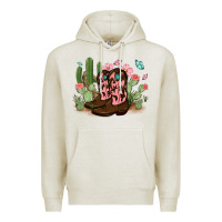 Oatmeal Heather cowboy boots with cactus Premium Hoodie - MaliasSmallBusiness