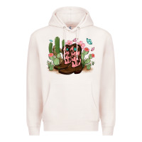 Pale Pink cowboy boots with cactus Premium Hoodie - MaliasSmallBusiness