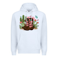 White cowboy boots with cactus Premium Hoodie - MaliasSmallBusiness