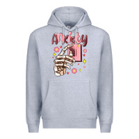 Heather Grey anxiety skeleton hand Premium Hoodie - MaliasSmallBusiness