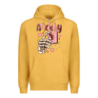Mustard anxiety skeleton hand Premium Hoodie - MaliasSmallBusiness