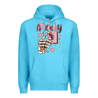 Ocean Blue anxiety skeleton hand Premium Hoodie - MaliasSmallBusiness