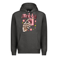 Charcoal Heather anxiety skeleton hand Premium Hoodie - MaliasSmallBusiness