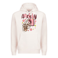 Pale Pink anxiety skeleton hand Premium Hoodie - MaliasSmallBusiness