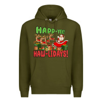 Army Green happ yee haw lidays Premium Hoodie - MaliasSmallBusiness