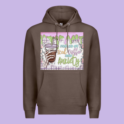 Premium Hoodie fueled by iced coffee and anxiety