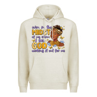 Oatmeal Heather even in the midst of my storm i see god working it Premium Hoodie - MaliasSmallBusiness