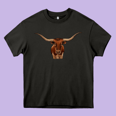 Texas Longhorn Illustration Heavy Core Tee Designed By Cowhidedigitalart