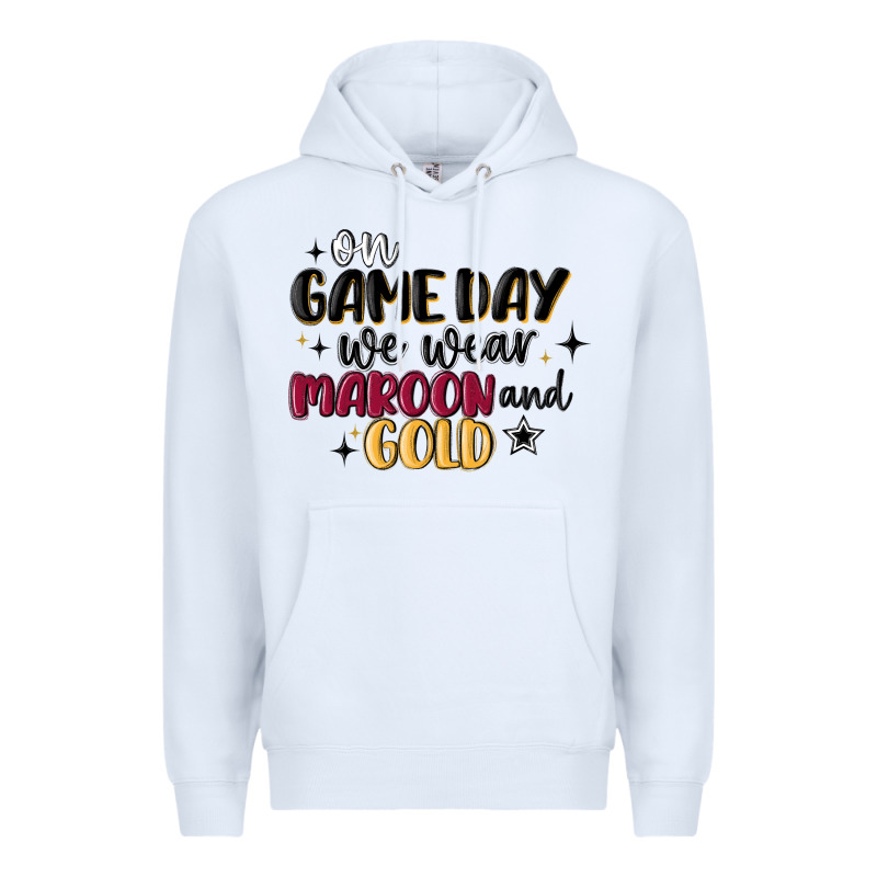 On Game Day We Wear Maroon And Gold Premium Hoodie by MaliasSmallBusiness | Teevron