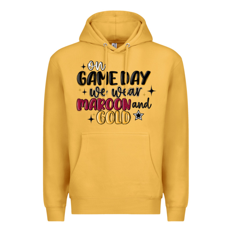 On Game Day We Wear Maroon And Gold Premium Hoodie by MaliasSmallBusiness | Teevron
