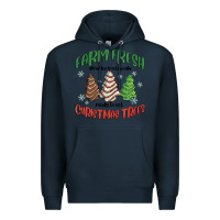 Navy farm fresh christmas trees Premium Hoodie - MaliasSmallBusiness