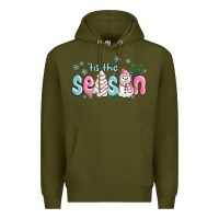 Army Green tis the season snowman and christmas cake Premium Hoodie - MaliasSmallBusiness