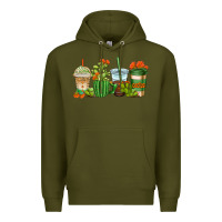Army Green cactus coffee cups Premium Hoodie - AdoDesignShop
