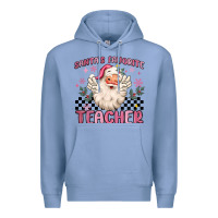 Colony Blue santa's favorite teacher Premium Hoodie - MaliasSmallBusiness